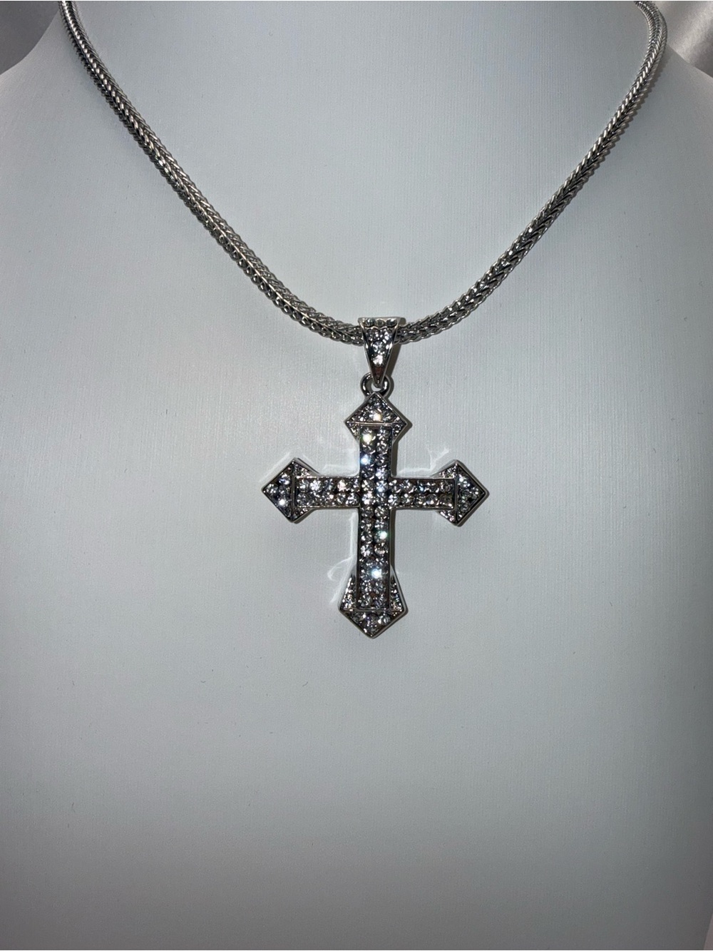24 Inch 2.4mm Stainless Steel Franco Necklace With AAA CZ Cross Pendant